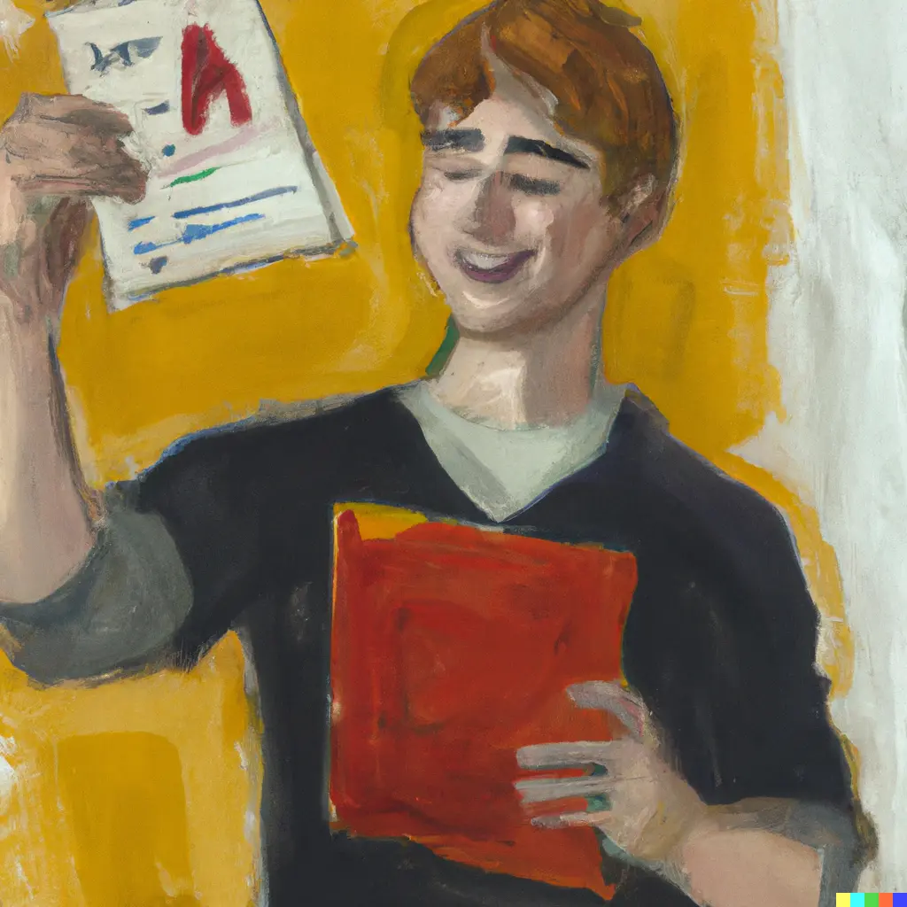 painting of a student receiving an A grade